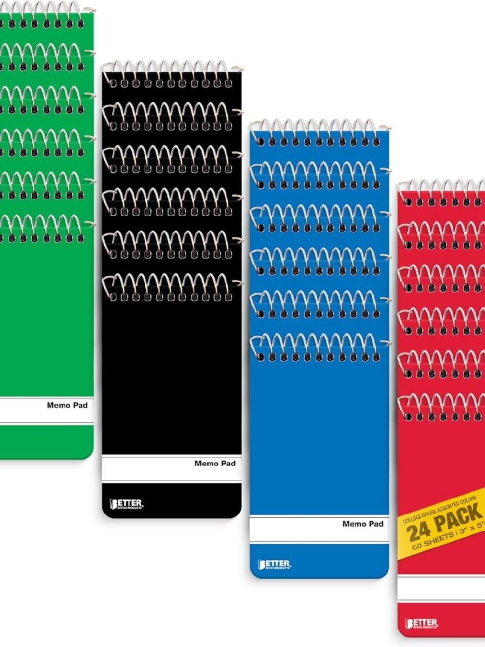 Memo Pads, 24 Pack 3x5 inches, 60 Sheets, College Rule, Assorted Solid Colors, M
